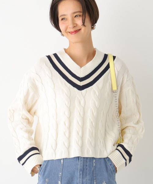 LEPSIM（レプシィム）の「7ゲージラインケーブルプルオーバー　101995（ニット/セーター・レディース・オフホワイト/ネイビー・FREE）」の8枚目の写真