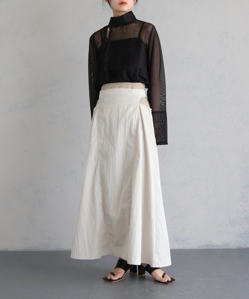 &g'aime（アンジェム）の「【&g’aime】ワッシャーナイロン混フレアスカート（スカート・レディース・グレイッシュベージュ/ブラック・FREE）」の20枚目の写真