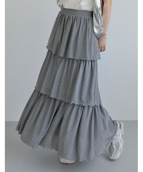 2024SS COLLECTION][低身長サイズ有]ラメグリッターティアードスカート