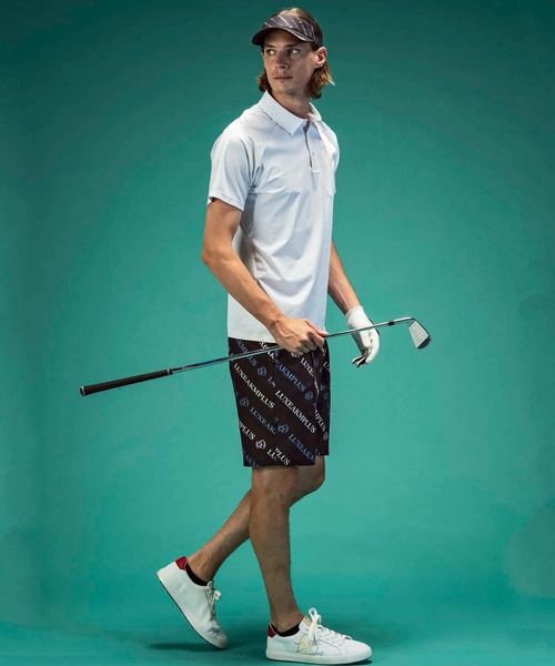 【特価】【LUXEAKMPLUS】 ゴルフ 総柄ロゴハーフパンツ　ブラック LUXEAKMPLUS ゴルフ 総柄ロゴハーフパンツ | リュクスエイケイ