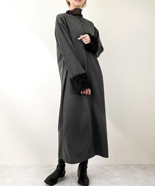 STYLEBLOCK(スタイルブロック)の「カットツイル2WAY袖切替ワンピース(ワンピース・レディース・チャコールグレー/ブラック・M)」の7枚目の写真
