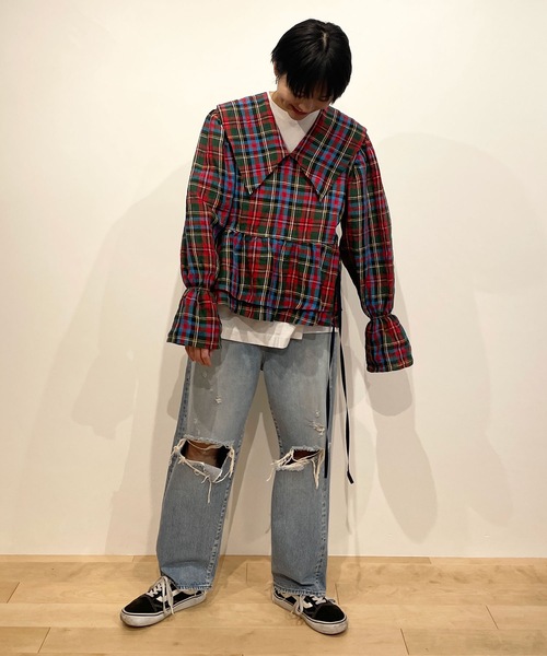 HOLIDAY（ホリデイ）の「CHECK LINEN BIG COLLAR BLOUSE チェック