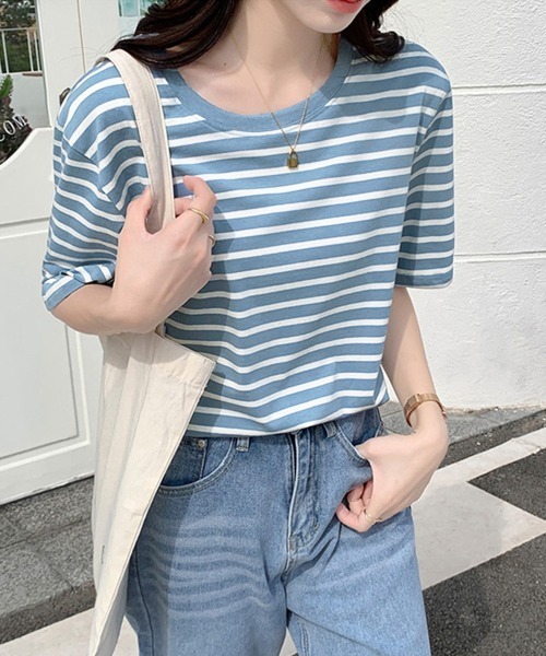 Miniministore(ミニミニストア)の「カラーボーダー Tシャツ レディース半袖(Tシャツ/カットソー・レディース・グリーン/ダークネイビー/ブルー/イエロー・FREE)」の12枚目の写真