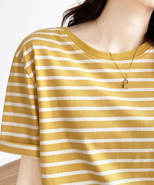 Miniministore(ミニミニストア)の「カラーボーダー Tシャツ レディース半袖(Tシャツ/カットソー・レディース・グリーン/ダークネイビー/ブルー/イエロー・FREE)」の14枚目の写真