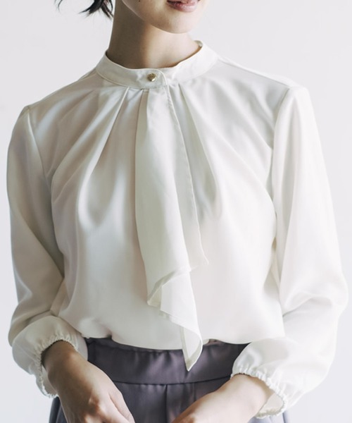 aquagarage（アクアガレージ）の「スカーフタイブラウス レディース 春 秋 冬 長袖 M L  | アクアガレージ aquagarage（シャツ/ブラウス・レディース・アイボリー/スモークピンク/ワイン/ホワイト系その他/ブラック系その他/グリーン系その他/ピンク系その他/ベージュ/ネイビー/ブラック/ライトブルー・M/L）」の2枚目の写真