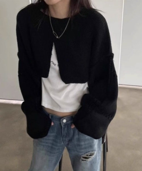 ROOPTOKYO(ループトウキョウ)の「フロントスリットルーズショートニットセーター(ニット/セーター・レディース・アイボリー/パープル/カーキ/ブラック・FREE)」の3枚目の写真