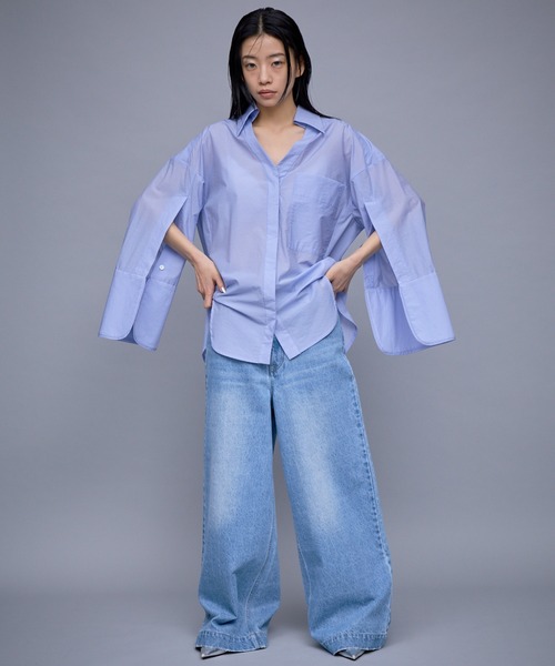 THINGS THAT MATTER（シングス ザット マター）の「【ZOZO限定商品】DETACHABLE COLLAR SHEER BIG SHIRTS / デタッチャブルカラーシアービッグシャツ（シャツ/ブラウス・レディース・ブルー/ホワイト/ラベンダー・FREE）」の6枚目の写真