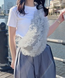 チュールショルダーバッグ／tulle shoulder bag シアー フリル ギャザー ワンショルダー ワンハンドル ミニバッグ　トートバッグ ガーリー カジュアル 韓国 オーガンジー 3WAY マルチウェイ アイボリー ホワイト 白 ブラック 黒 グレー モノトーン くしゅくしゅ