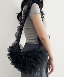 チュールショルダーバッグ/tulle shoulder bag シアー フリル ギャザー ワンショルダー ワンハンドル ミニバッグ トートバッグ ガーリー カジュアル 韓国 オーガンジー 3WAY マルチウェイ アイボリー ホワイト 白 ブラック 黒 グレー モノトーン くしゅくしゅ
