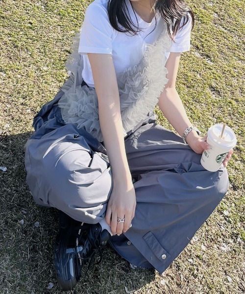 Reurie'(レウリィ)の「チュールショルダーバッグ/tulle shoulder bag シアー フリル ギャザー ワンショルダー ワンハンドル ミニバッグ トートバッグ ガーリー カジュアル 韓国 オーガンジー 3WAY マルチウェイ アイボリー ホワイト 白 ブラック 黒 グレー モノトーン くしゅくしゅ(メッセンジャーバッグ・レディース・ブラック/グレー/アイボリー・FREE)」の16枚目の写真