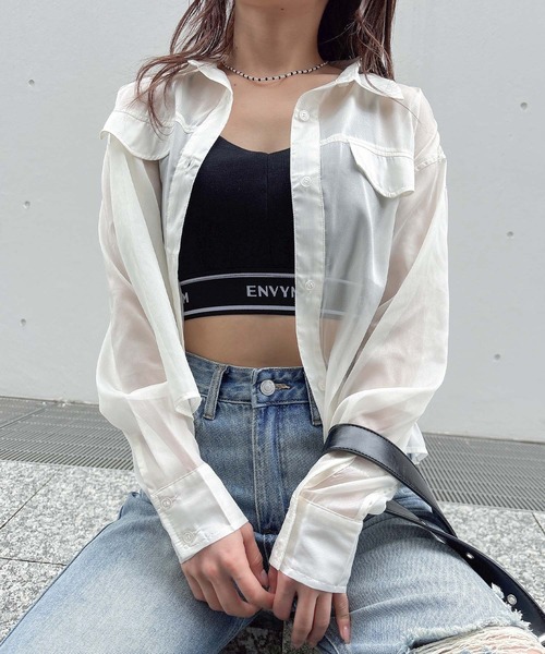 ENVYM（アンビー）の「ショートシアーシャツ（シャツ/ブラウス・レディース・ホワイト/イエロー/ブルー・FREE）」の2枚目の写真