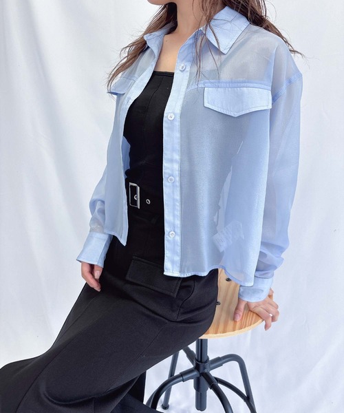 ENVYM（アンビー）の「ショートシアーシャツ（シャツ/ブラウス・レディース・ホワイト/イエロー/ブルー・FREE）」の7枚目の写真