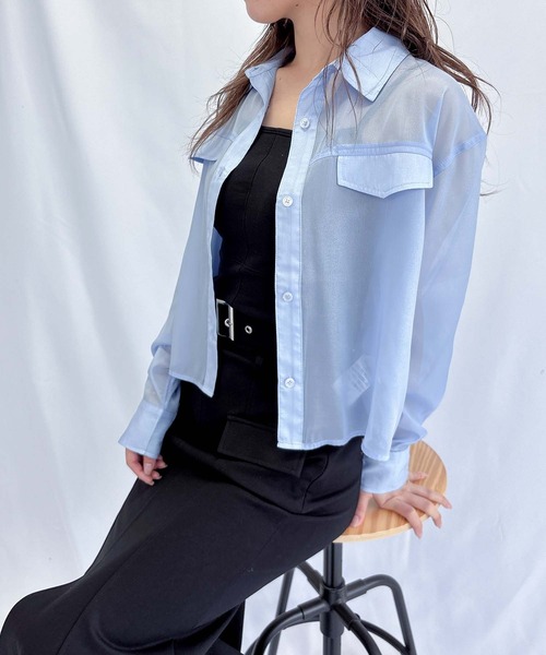 ENVYM（アンビー）の「ショートシアーシャツ（シャツ/ブラウス・レディース・ホワイト/イエロー/ブルー・FREE）」の6枚目の写真