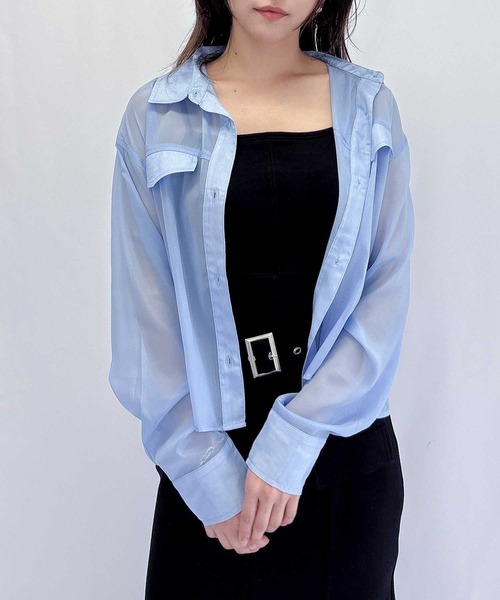 ENVYM（アンビー）の「ショートシアーシャツ（シャツ/ブラウス・レディース・ホワイト/イエロー/ブルー・FREE）」の5枚目の写真