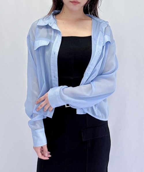 ENVYM（アンビー）の「ショートシアーシャツ（シャツ/ブラウス・レディース・ホワイト/イエロー/ブルー・FREE）」の4枚目の写真