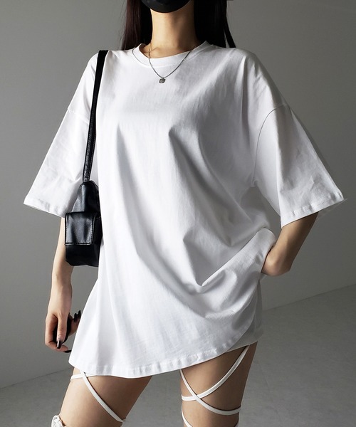 me+em select(ミームセレクト)の「※※【 3color 】無地ビッグシルエットTシャツ / solid big silhouette Tee(Tシャツ/カットソー・レディース・ブラック/ホワイト/グレー・FREE)」の2枚目の写真