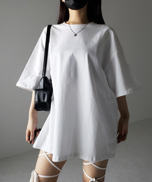 me+em select(ミームセレクト)の「※※【 3color 】無地ビッグシルエットTシャツ / solid big silhouette Tee(Tシャツ/カットソー・レディース・ブラック/ホワイト/グレー・FREE)」の6枚目の写真