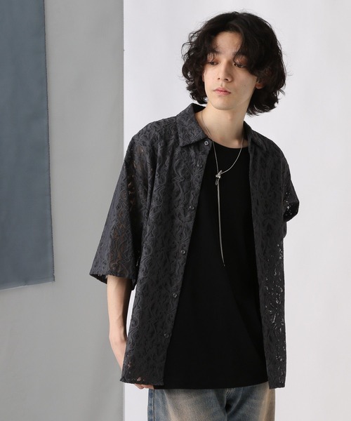 HARE（ハレ）の「ダマスクレースガラシャツ(HARE)（シャツ/ブラウス・メンズ・ブラック/グレー/ホワイト/ブルー/パープル・SMALL/MEDIUM）」の14枚目の写真