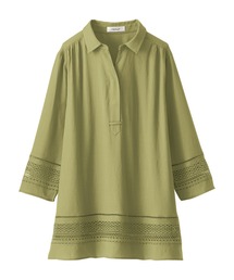 袖＆裾レース使いシャツチュニック