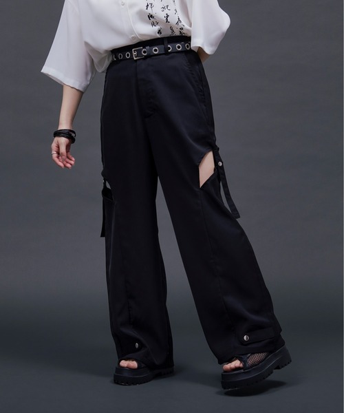 Ellino Loset サイドプリーツハトメベルトパンツ X-Small サイドプリーツハトメベルトパンツ（その他パンツ）｜Ellno