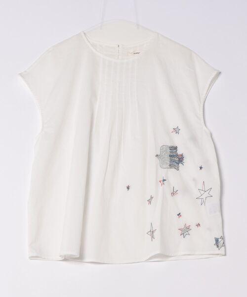 SUPER HAKKA(スーパーハッカ)の「SUPER HAKKA×えんどうゆりこ「夜星のたより」刺繍フレンチスリーブブラウス(シャツ/ブラウス・レディース・ブラック/オフホワイト/イエロー・FREE)」の5枚目の写真