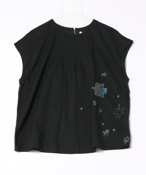 SUPER HAKKA(スーパーハッカ)の「SUPER HAKKA×えんどうゆりこ「夜星のたより」刺繍フレンチスリーブブラウス(シャツ/ブラウス・レディース・ブラック/オフホワイト/イエロー・FREE)」の7枚目の写真