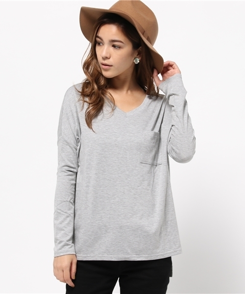 VENCEEXCHANGE（ヴァンスエクスチェンジ）の「ポケ付き無地VネックT（Tシャツ/カットソー・レディース・ホワイト/グレー/ブラック/オリーブ/ライトブラウン・MEDIUM）」の3枚目の写真