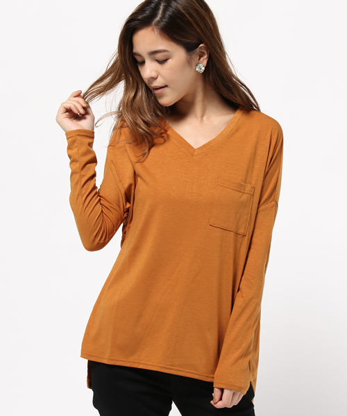 VENCEEXCHANGE（ヴァンスエクスチェンジ）の「ポケ付き無地VネックT（Tシャツ/カットソー・レディース・ホワイト/グレー/ブラック/オリーブ/ライトブラウン・MEDIUM）」の9枚目の写真