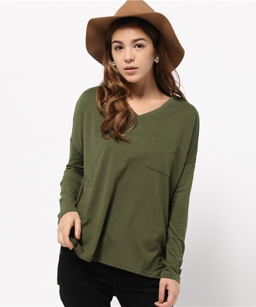 VENCEEXCHANGE（ヴァンスエクスチェンジ）の「ポケ付き無地VネックT（Tシャツ/カットソー・レディース・ホワイト/グレー/ブラック/オリーブ/ライトブラウン・MEDIUM）」の16枚目の写真