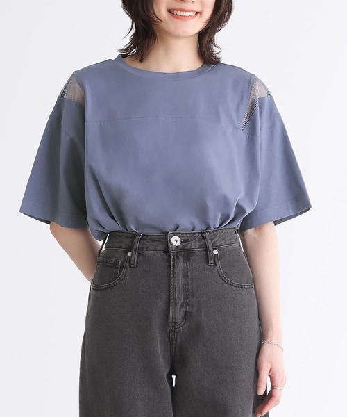 n'OrLABEL(ノアールレーベル)の「ショルダーメッシュ切替Tシャツ(Tシャツ/カットソー・レディース・グレイッシュブルー/オフホワイト/ブラック・FREE)」の3枚目の写真