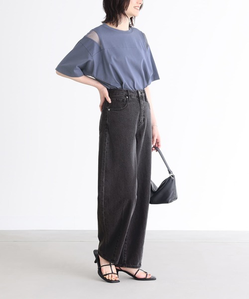 n'OrLABEL(ノアールレーベル)の「ショルダーメッシュ切替Tシャツ(Tシャツ/カットソー・レディース・グレイッシュブルー/オフホワイト/ブラック・FREE)」の10枚目の写真