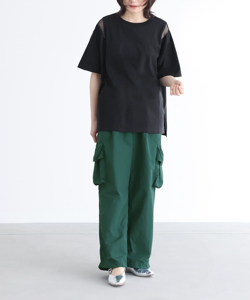 n'OrLABEL(ノアールレーベル)の「ショルダーメッシュ切替Tシャツ(Tシャツ/カットソー・レディース・グレイッシュブルー/オフホワイト/ブラック・FREE)」の17枚目の写真