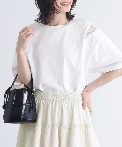 n'OrLABEL(ノアールレーベル)の「ショルダーメッシュ切替Tシャツ(Tシャツ/カットソー・レディース・グレイッシュブルー/オフホワイト/ブラック・FREE)」の18枚目の写真