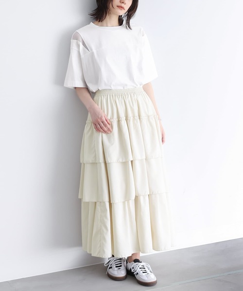 n'OrLABEL(ノアールレーベル)の「ショルダーメッシュ切替Tシャツ(Tシャツ/カットソー・レディース・グレイッシュブルー/オフホワイト/ブラック・FREE)」の20枚目の写真
