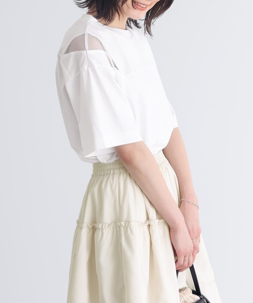 n'OrLABEL(ノアールレーベル)の「ショルダーメッシュ切替Tシャツ(Tシャツ/カットソー・レディース・グレイッシュブルー/オフホワイト/ブラック・FREE)」の19枚目の写真