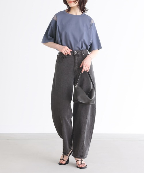 n'OrLABEL(ノアールレーベル)の「ショルダーメッシュ切替Tシャツ(Tシャツ/カットソー・レディース・グレイッシュブルー/オフホワイト/ブラック・FREE)」の9枚目の写真