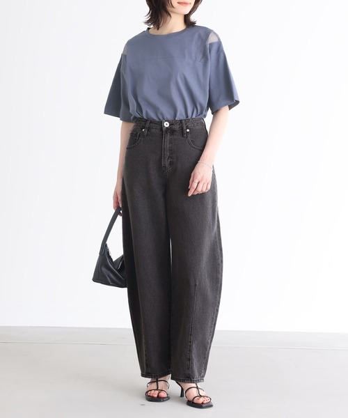 n'OrLABEL(ノアールレーベル)の「ショルダーメッシュ切替Tシャツ(Tシャツ/カットソー・レディース・グレイッシュブルー/オフホワイト/ブラック・FREE)」の11枚目の写真