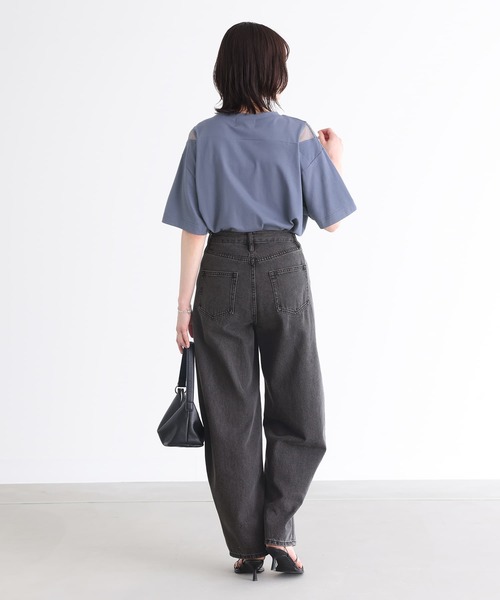 n'OrLABEL(ノアールレーベル)の「ショルダーメッシュ切替Tシャツ(Tシャツ/カットソー・レディース・グレイッシュブルー/オフホワイト/ブラック・FREE)」の12枚目の写真