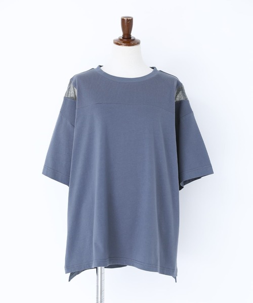 n'OrLABEL(ノアールレーベル)の「ショルダーメッシュ切替Tシャツ(Tシャツ/カットソー・レディース・グレイッシュブルー/オフホワイト/ブラック・FREE)」の14枚目の写真