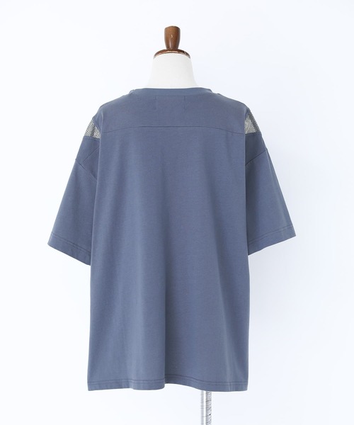 n'OrLABEL(ノアールレーベル)の「ショルダーメッシュ切替Tシャツ(Tシャツ/カットソー・レディース・グレイッシュブルー/オフホワイト/ブラック・FREE)」の5枚目の写真