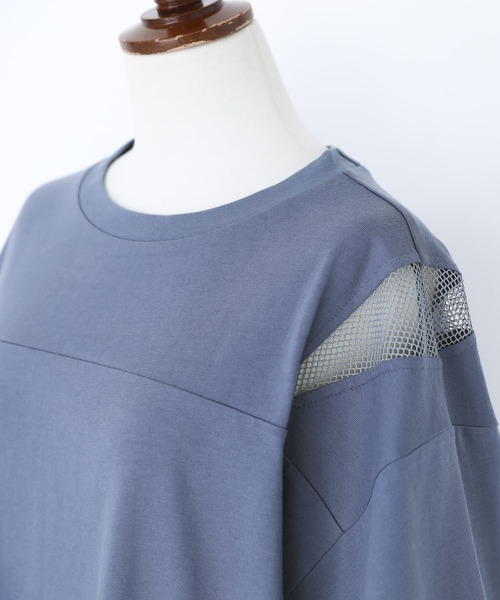n'OrLABEL(ノアールレーベル)の「ショルダーメッシュ切替Tシャツ(Tシャツ/カットソー・レディース・グレイッシュブルー/オフホワイト/ブラック・FREE)」の6枚目の写真