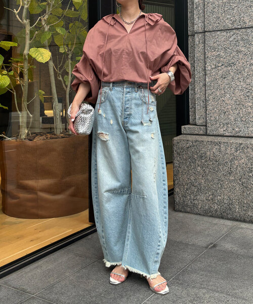 DouDou(ドゥドゥ)の「コットンシアーフリルブラウス(シャツ/ブラウス・レディース・モカ/ホワイト/ブラック・FREE)」の13枚目の写真