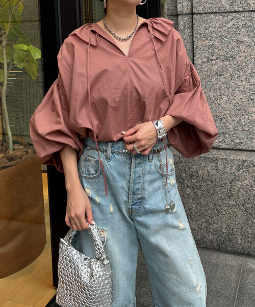 DouDou(ドゥドゥ)の「コットンシアーフリルブラウス(シャツ/ブラウス・レディース・モカ/ホワイト/ブラック・FREE)」の18枚目の写真