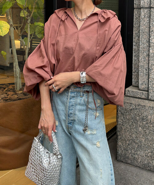 DouDou(ドゥドゥ)の「コットンシアーフリルブラウス(シャツ/ブラウス・レディース・モカ/ホワイト/ブラック・FREE)」の20枚目の写真