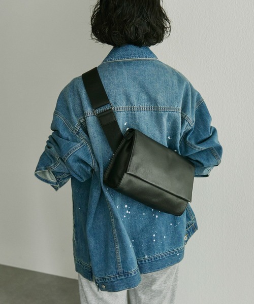 本革/470g》ワイドテープショルダーバッグ/ボディバッグ