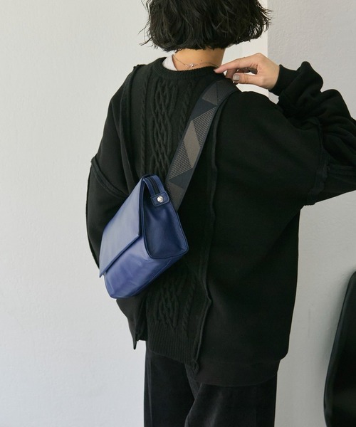 本革/470g》ワイドテープショルダーバッグ/ボディバッグ（ショルダー