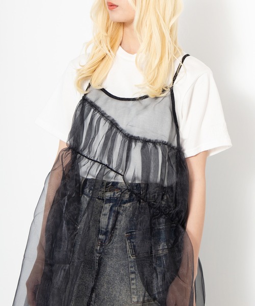 PUNYUS（プニュズ）の「スリーブロゴ刺繍Ｔシャツ（Tシャツ/カットソー・レディース・ベージュ/スミクロ/ホワイト・4/3/2/1）」の8枚目の写真