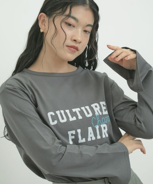 VIS（ビス）の「スタッズ×ロゴデザインロングTシャツ（Tシャツ/カットソー・レディース・スミクロ/ホワイト系その他/ブラウン系その他2・FREE）」の4枚目の写真