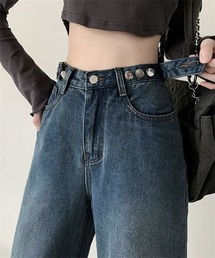 ウエストボタンワイドデニムパンツ