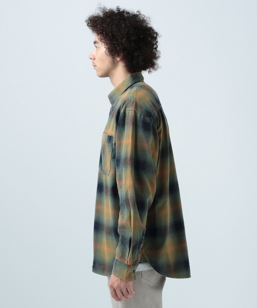 BAYFLOW（ベイフロー）の「インディゴソフトチェックシャツ（シャツ/ブラウス・メンズ・オレンジ/ブラック/ブルー・MEDIUM/LARGE）」の7枚目の写真